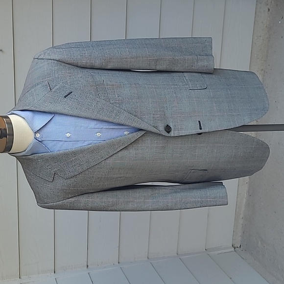 OXXFORD Grey Beige Plaid Weave Super Worsted Wool Sz 42 R L Mens Sport Coat‎ VTG